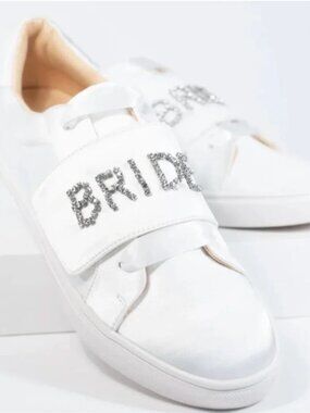 Betsey Johnson Liana Ivory Satin Jeweled/Rhinestone Bride Sneakers - Size 8.5